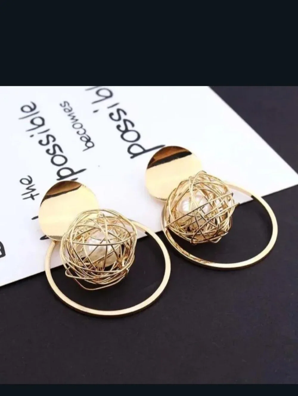 Gold Orb Hoop Drop Earrings